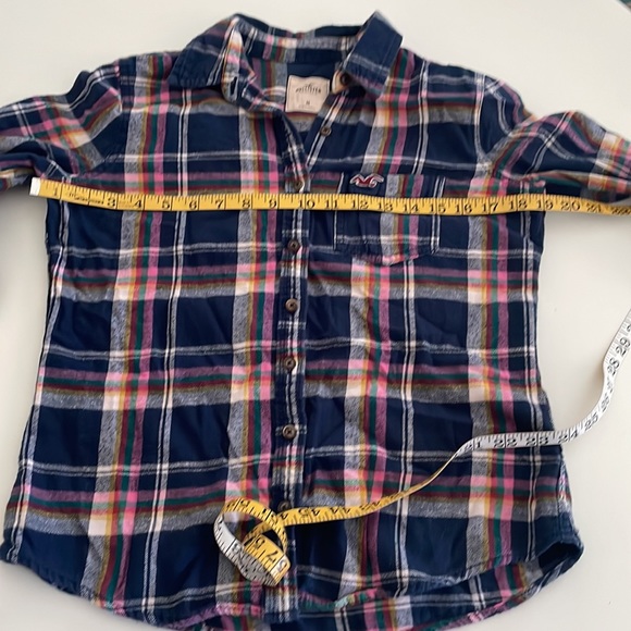 Hollister Plaid Navy Pink White Yellow Teal Flannel long sleeve button down- M - Picture 6 of 9